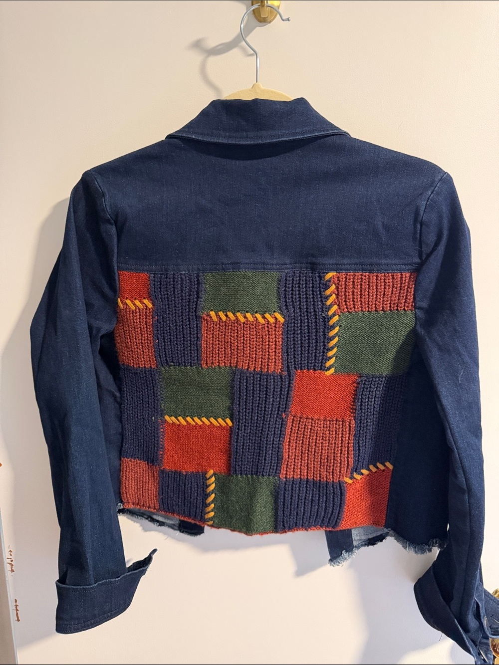 ecru Navy Denim Jean Jacket with Back Patchwork